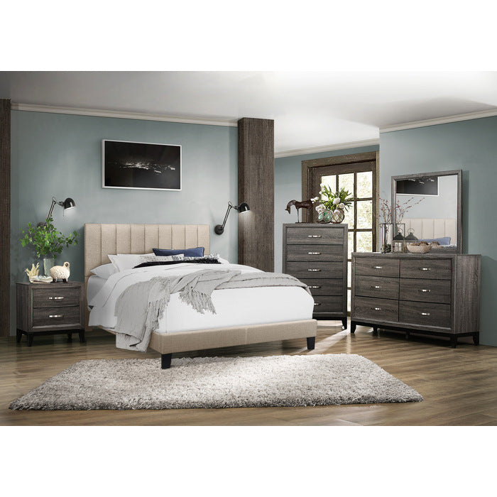 SH281BGE-1 CHANNEL QUEEN PLATFORM BED W/BEIGE FABRIC