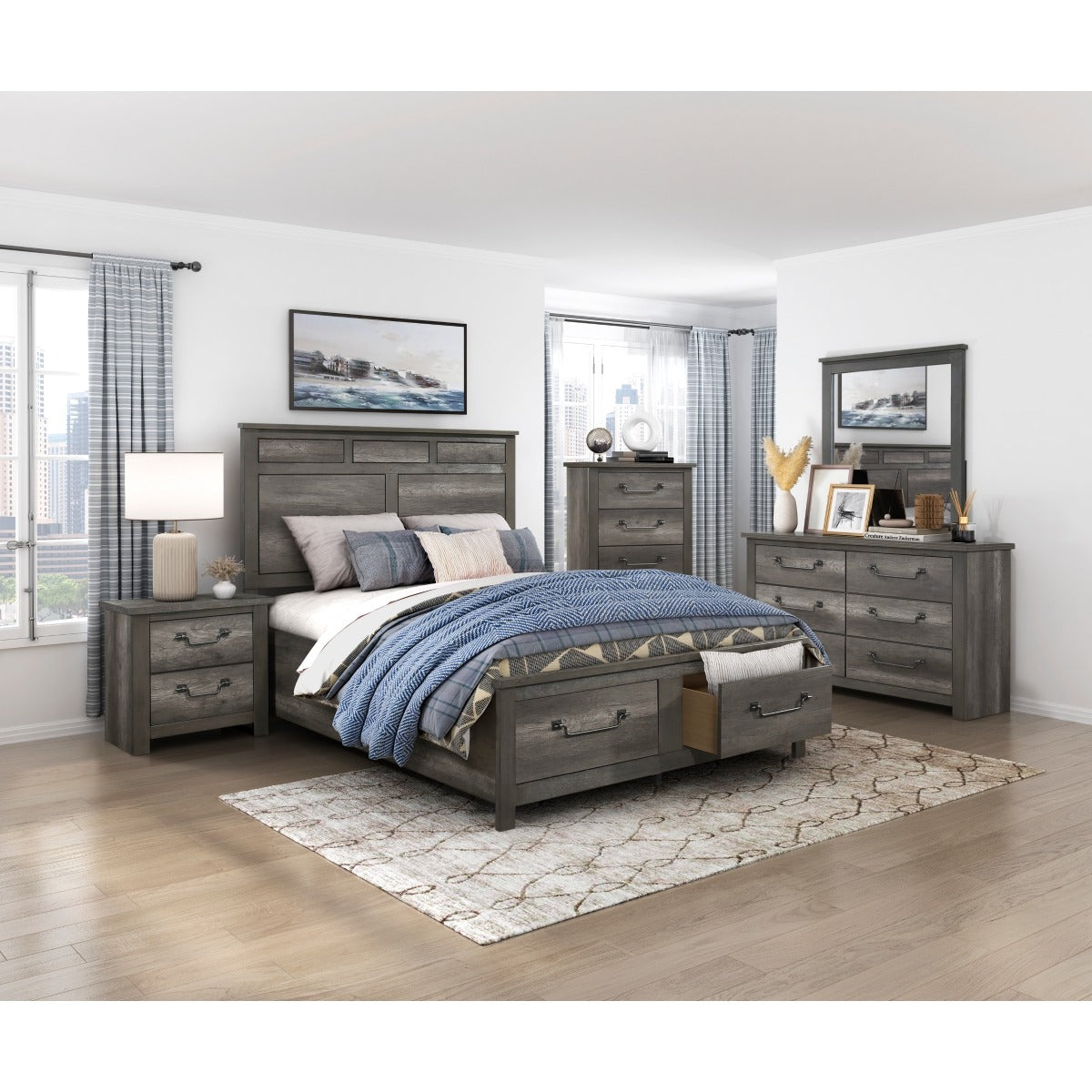 1342-1* Queen Platform Bed with Footboard Storage