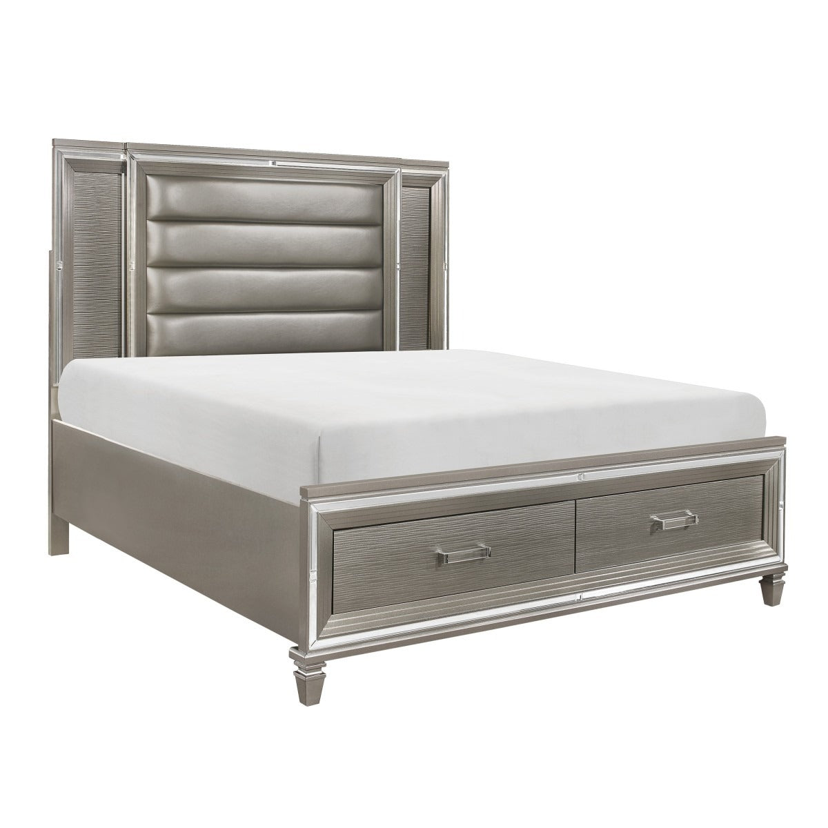 1616-1* Queen Platform Bed with Footboard Storage, LED Lighting