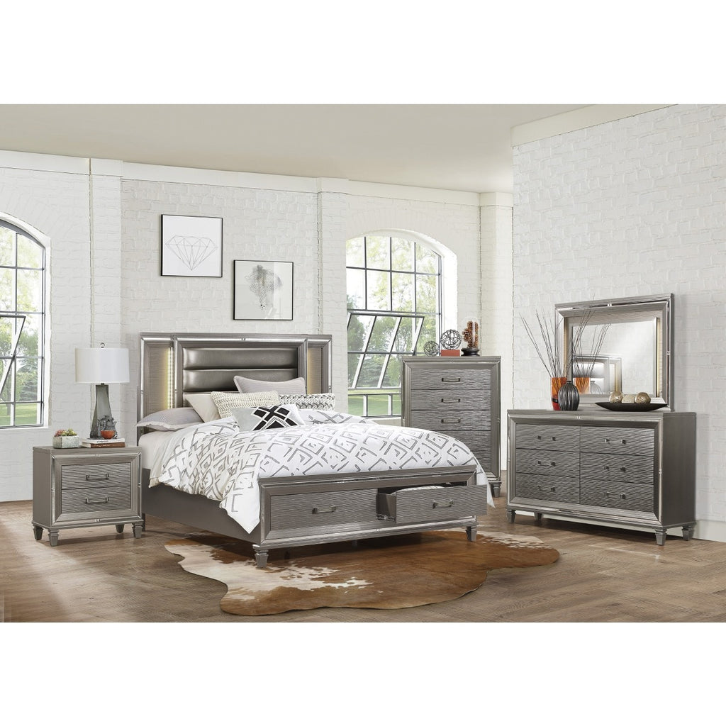 1616-1* Queen Platform Bed with Footboard Storage, LED Lighting