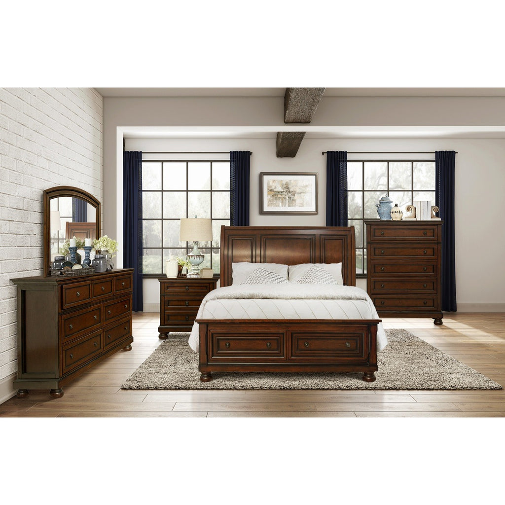 1718BRN-1* QUEEN PLATFORM BED WITH FOOTBOARD STORAGE
