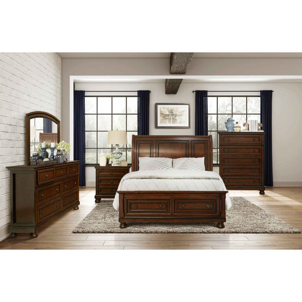 1718BRN-1* QUEEN PLATFORM BED WITH FOOTBOARD STORAGE