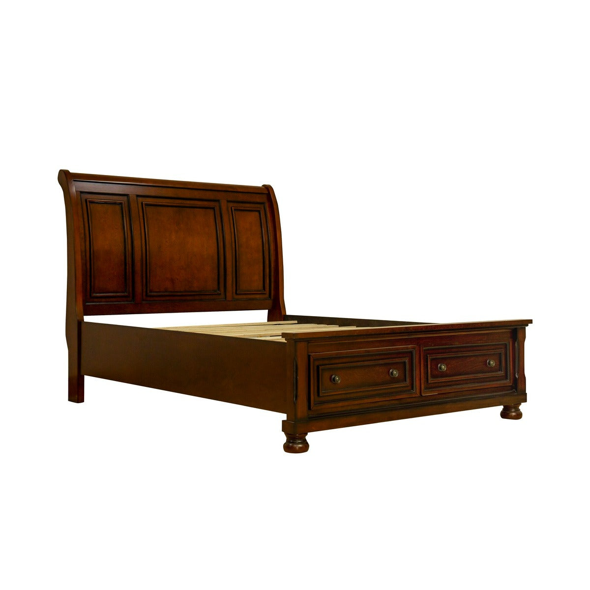 1718BRN-1* QUEEN PLATFORM BED WITH FOOTBOARD STORAGE