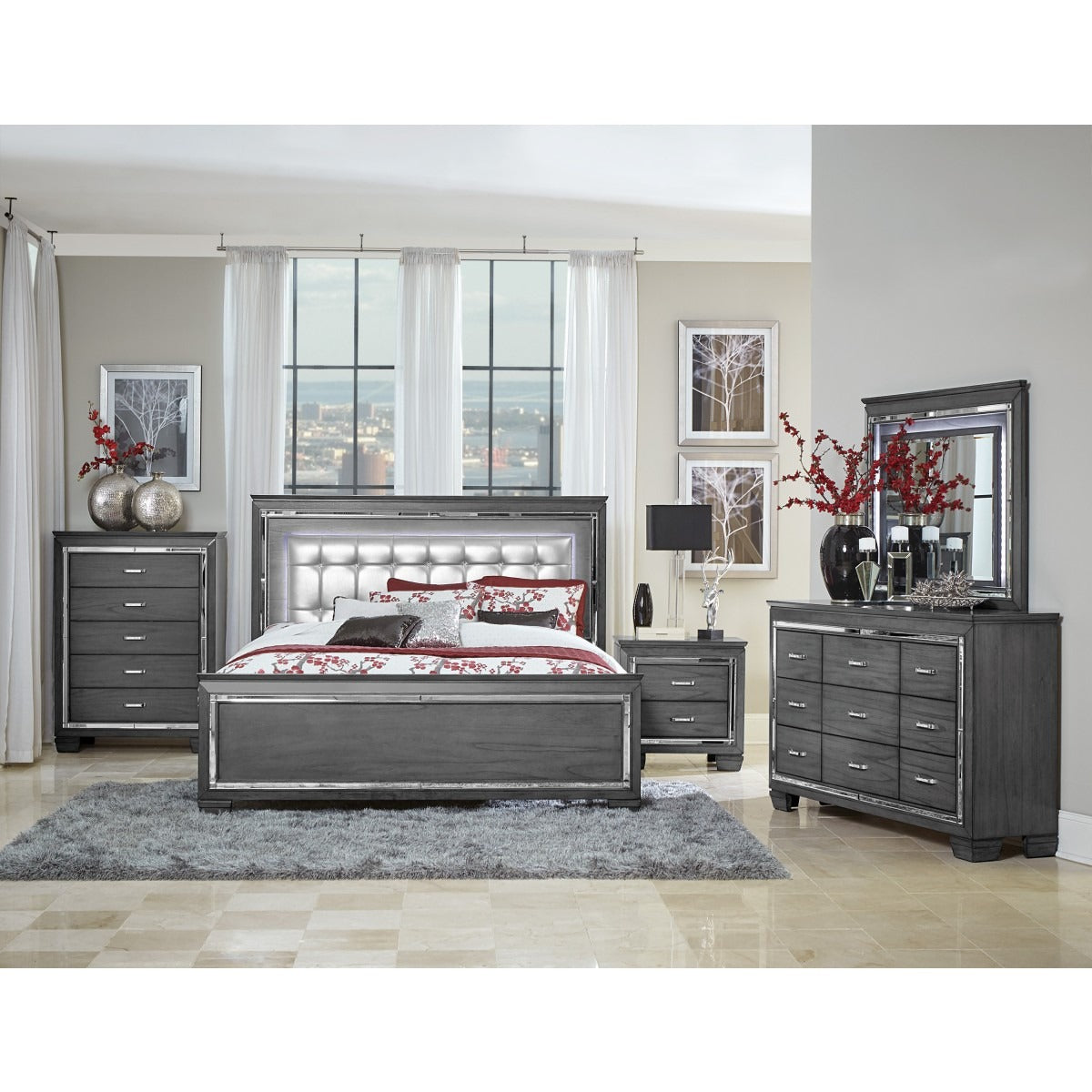 1916GY-1* Queen Bed, LED Lighting