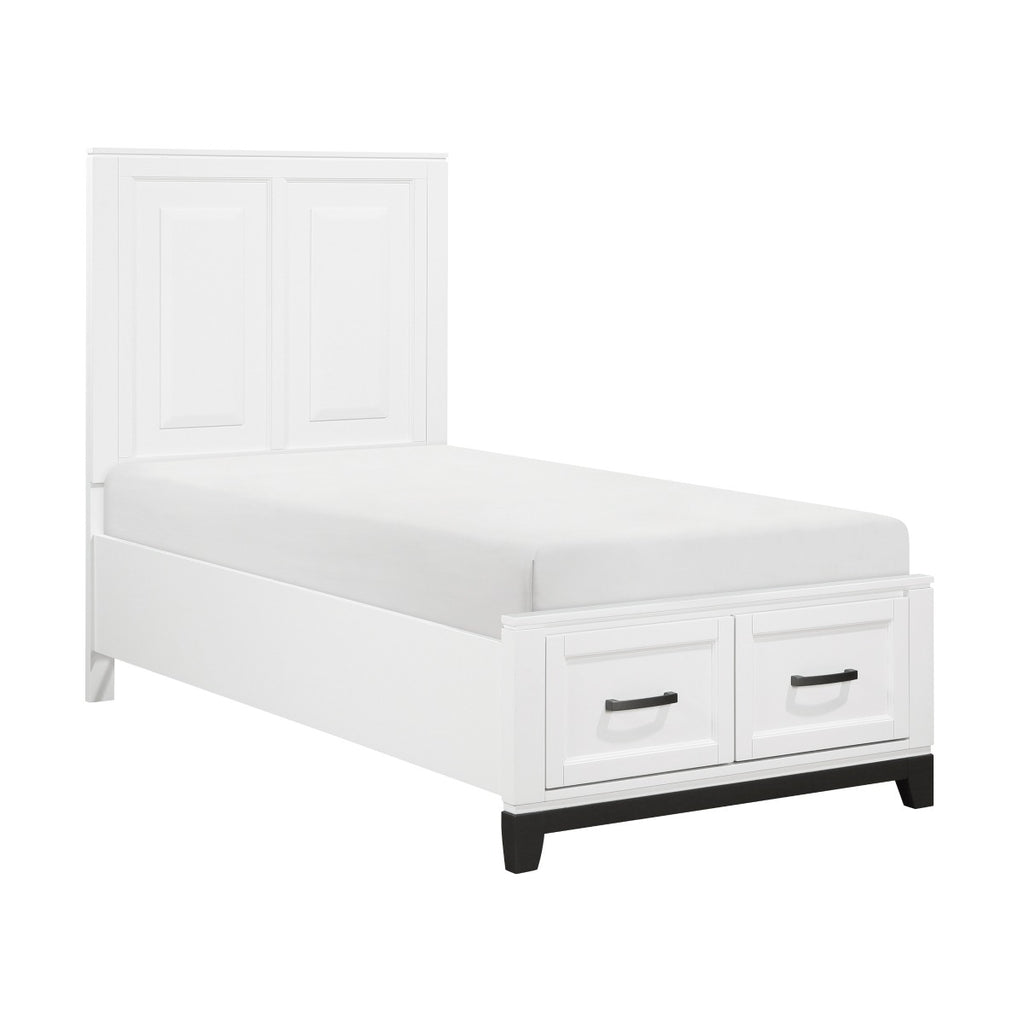 1450WHT-1* Twin Platform Bed with Footboard Storage