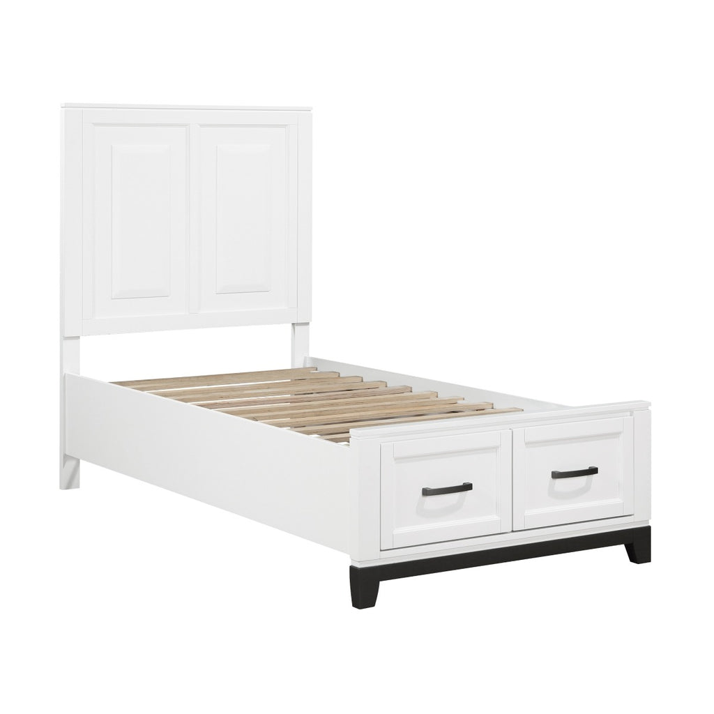 1450WHT-1* Twin Platform Bed with Footboard Storage