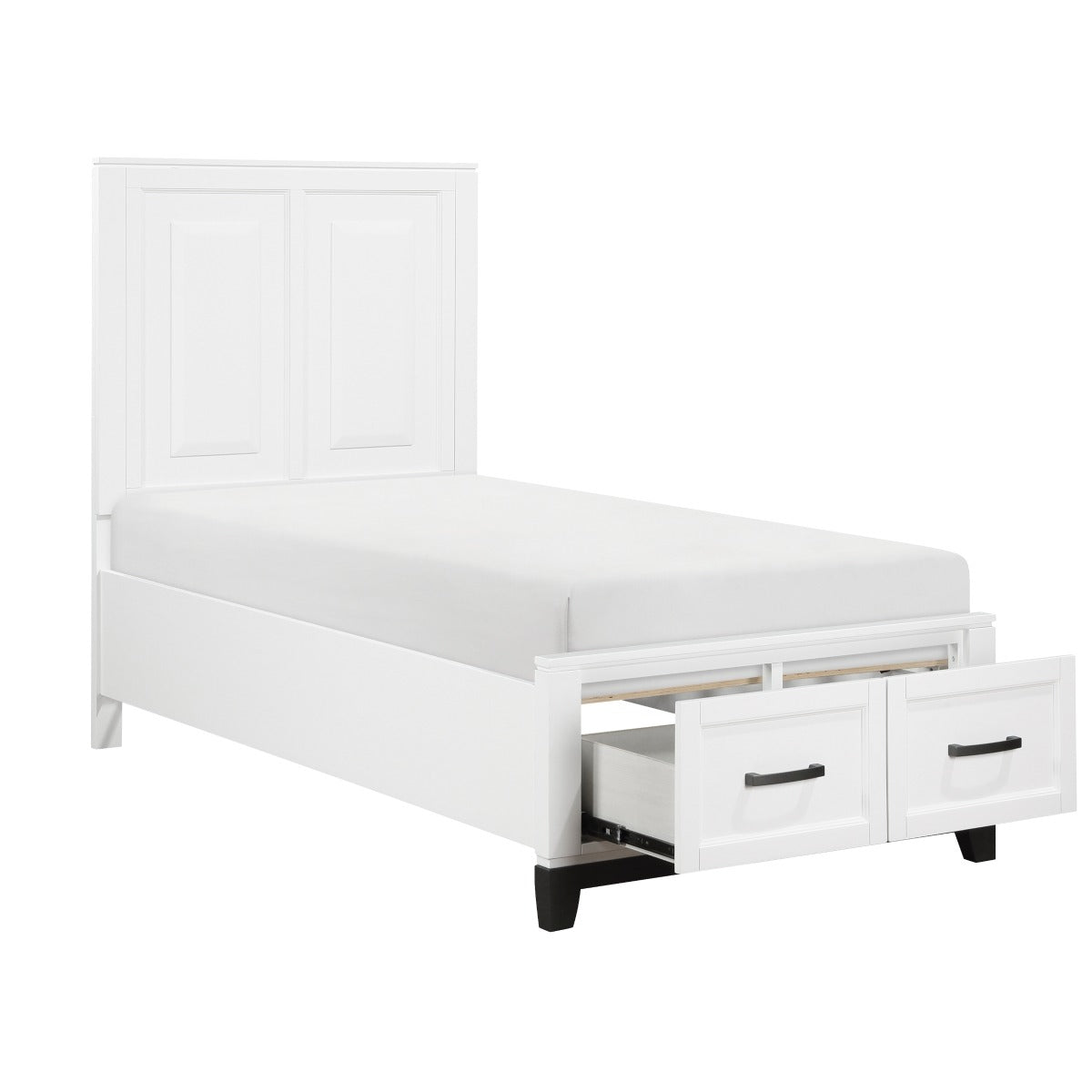 1450WHT-1* Twin Platform Bed with Footboard Storage