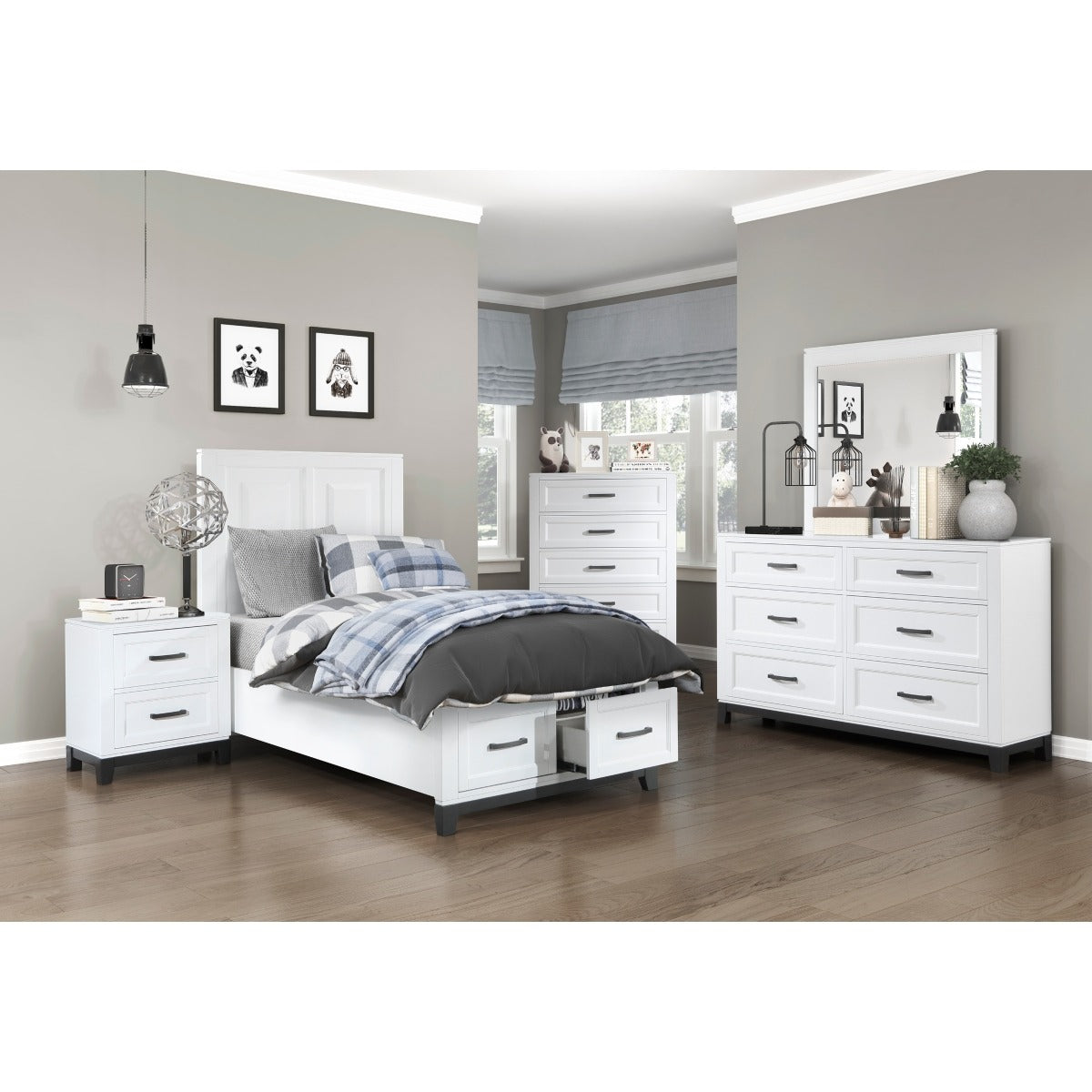 1450WHT-1* Twin Platform Bed with Footboard Storage