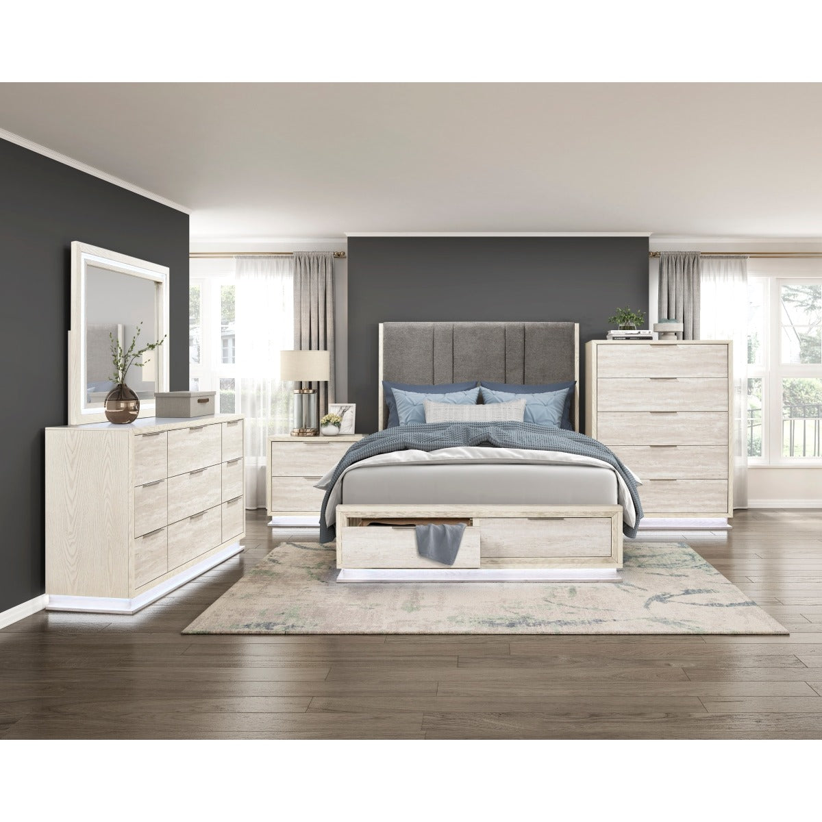 2391-1* Queen Platform Bed with Footboard Storage