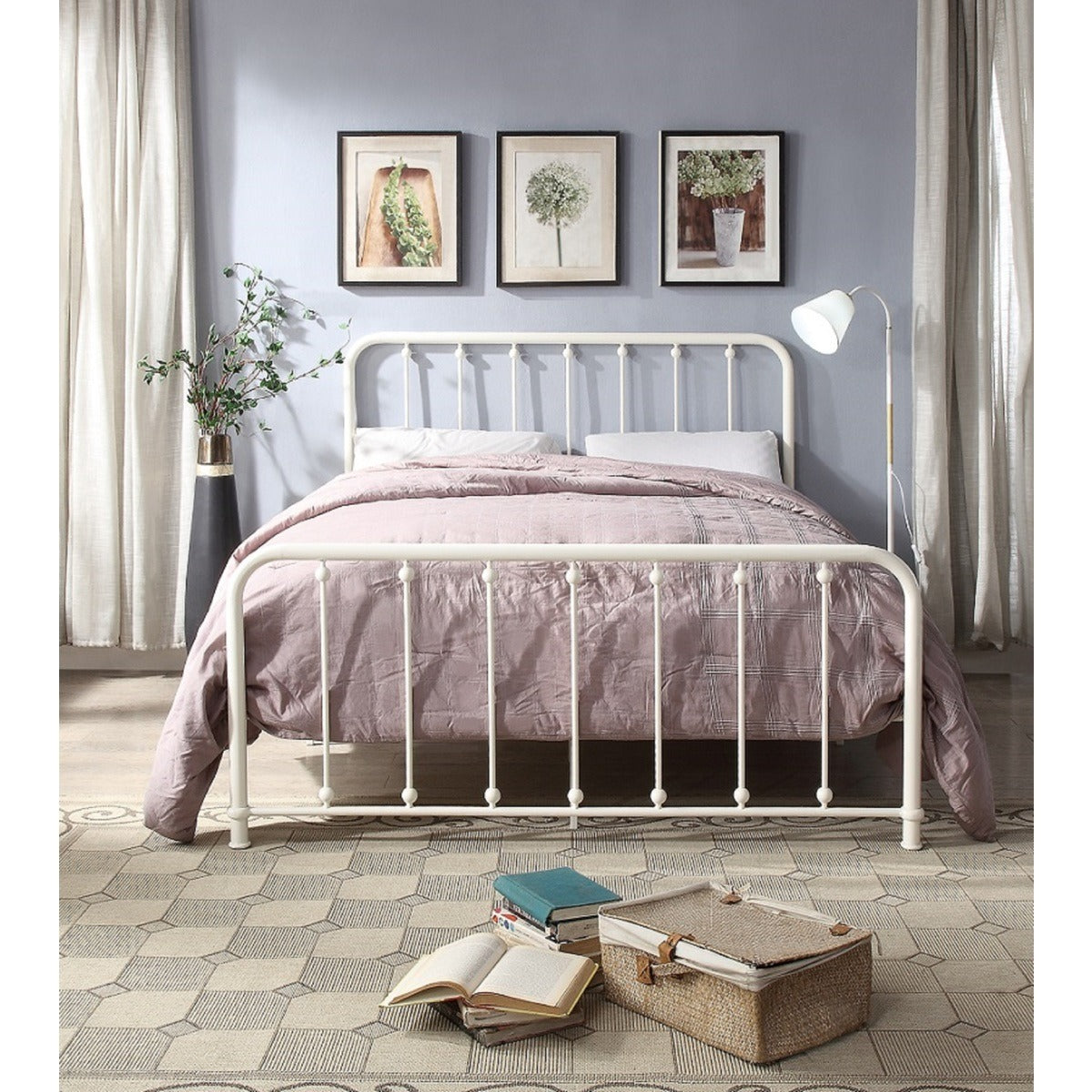 1638W-1 QUEEN SPINDLE METAL BED, WHITE, 3A