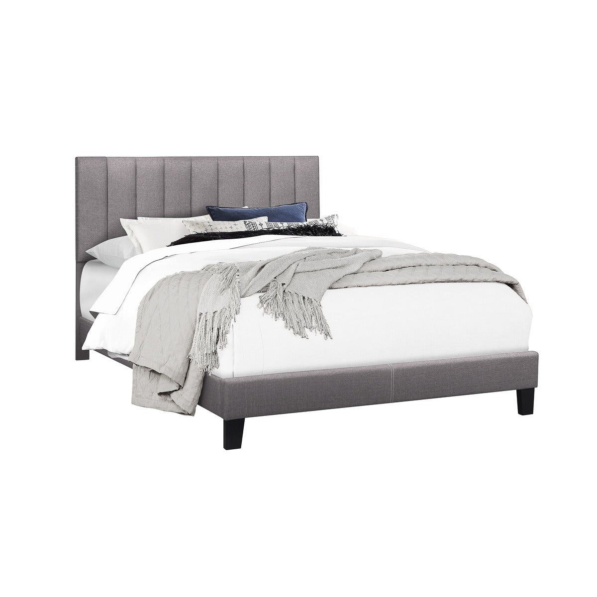 SH281GRY-1 CHANNEL QUEEN PLATFORM BED W/GREY FABRIC