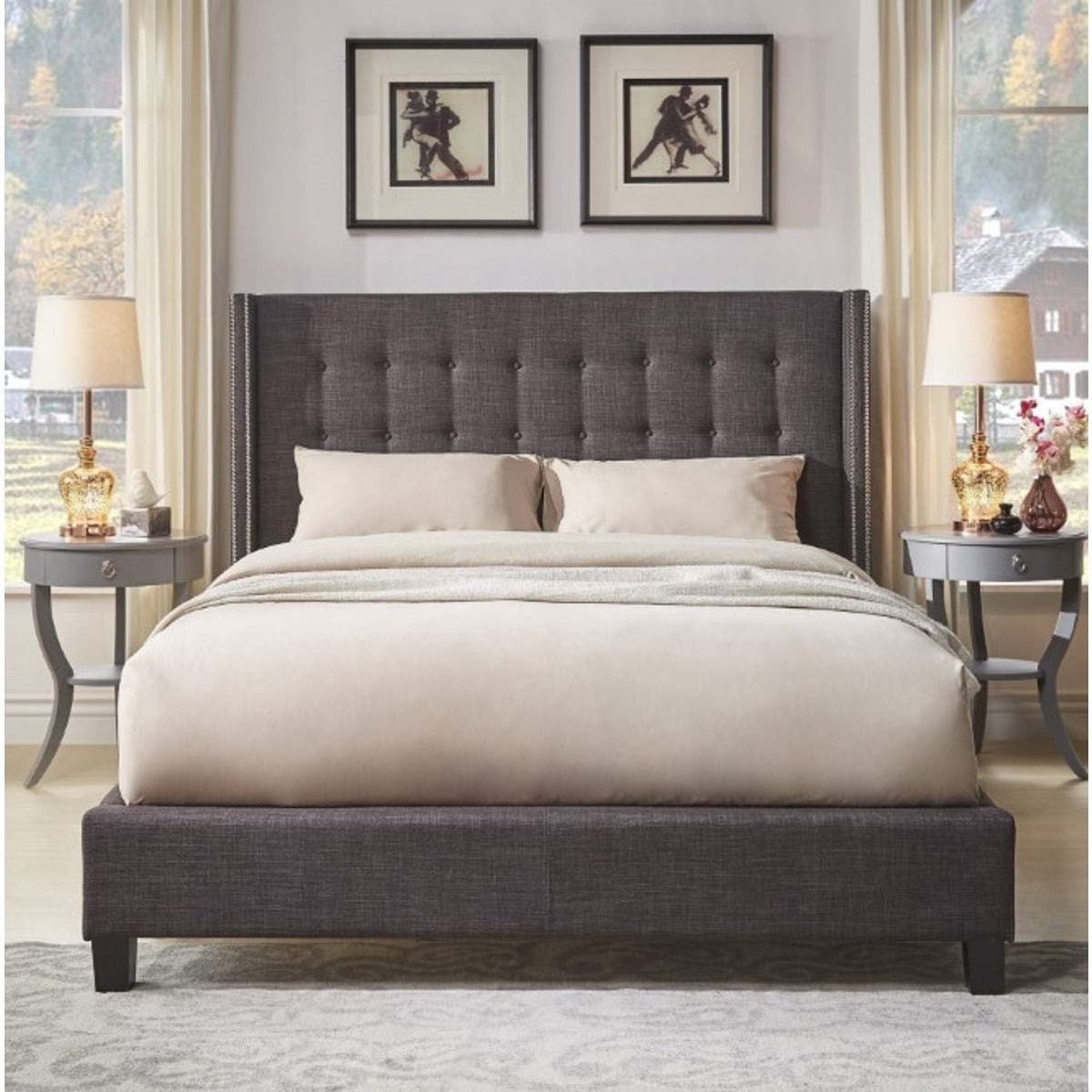 315BQ-1DGL(3A)_3Q QN PLATFORM COLUMN BED IN DARK GRAY LINEN