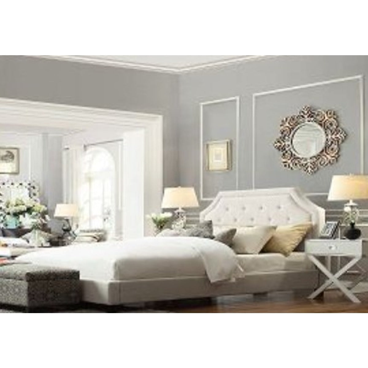 E388BQ-1WL-2 QN PLATFORM BED IN CREAM LINEN