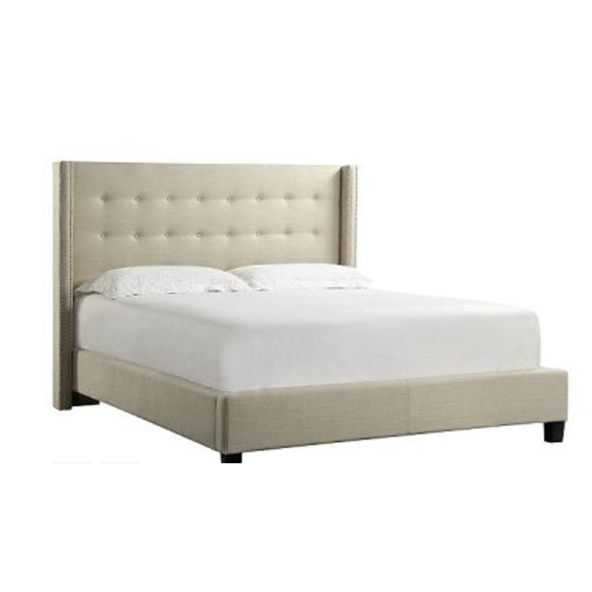 315BK-1BL(3A)_3K KING PLATFORM COLUMN BED IN BEIGE LINEN