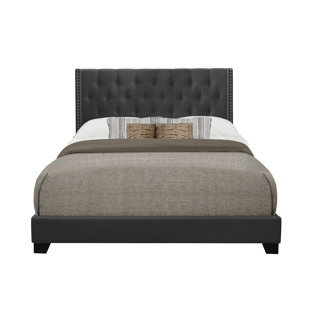 SH215DGR-1 QUEEN BED W/DARK GREY FABRIC
