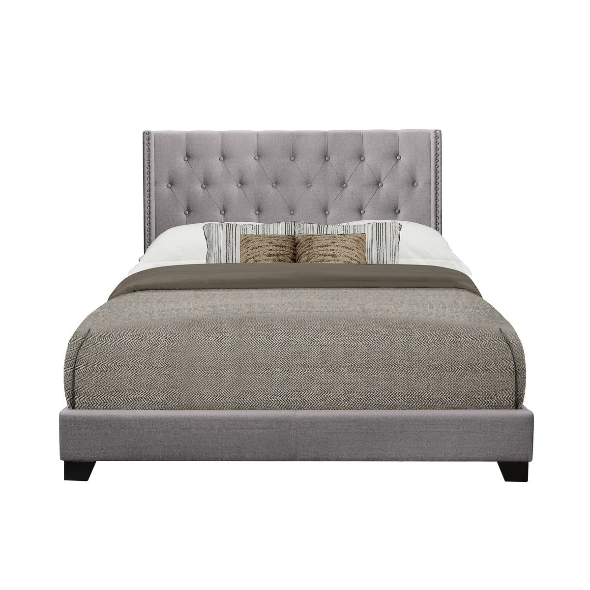 SH215GRY-1 QUEEN BED W/GREY FABRIC