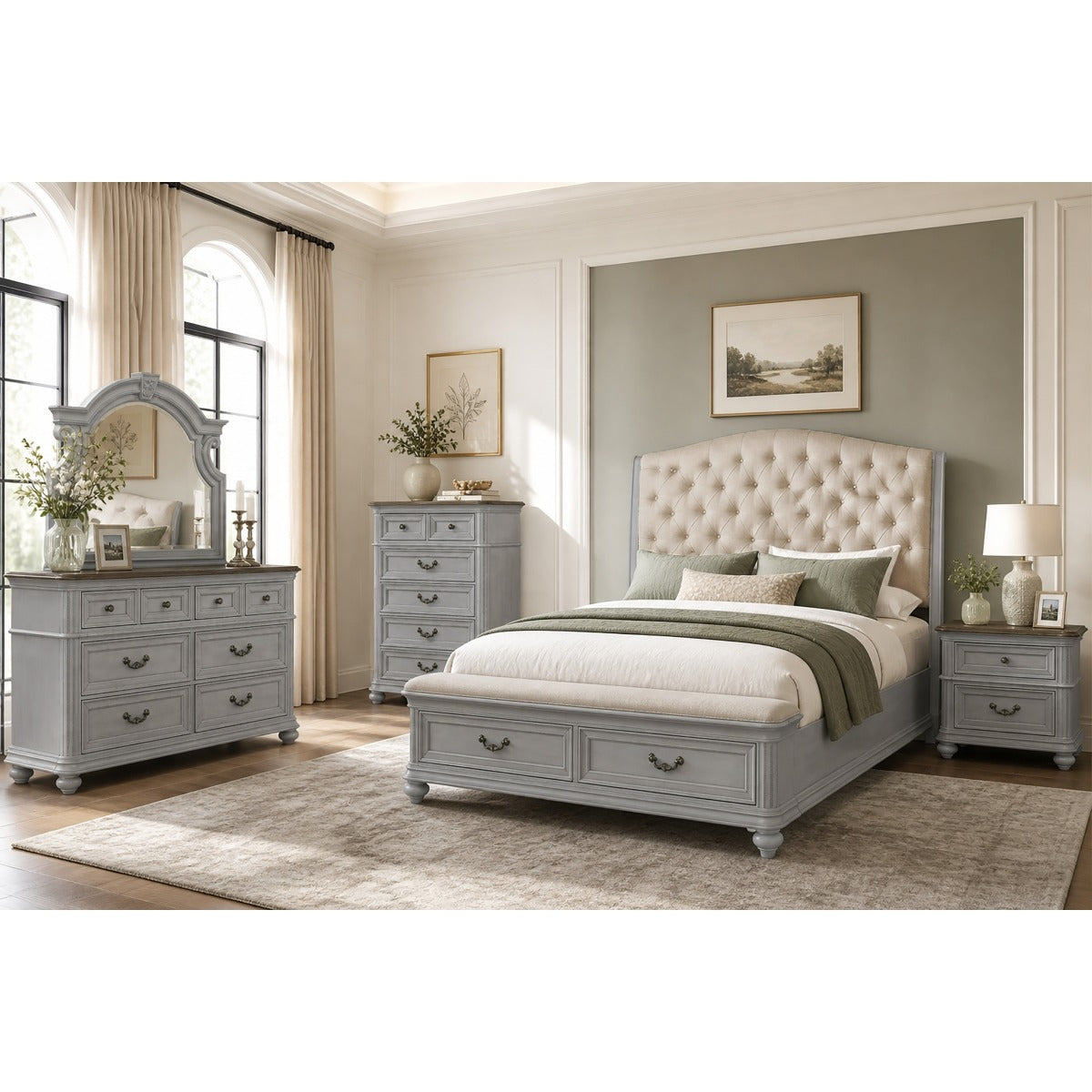 SH2318GYUP-1* QUEEN UPHL BED