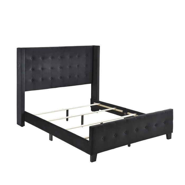 SH2618BLKK-1EK KING BED W/ TUFTED AND W/ SPEAKER & USB/TYPE C, BLACK VELVET