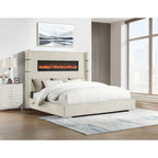 SH296WHT-1 UPHL QN BED W/ FIREPLACE DISPLAY