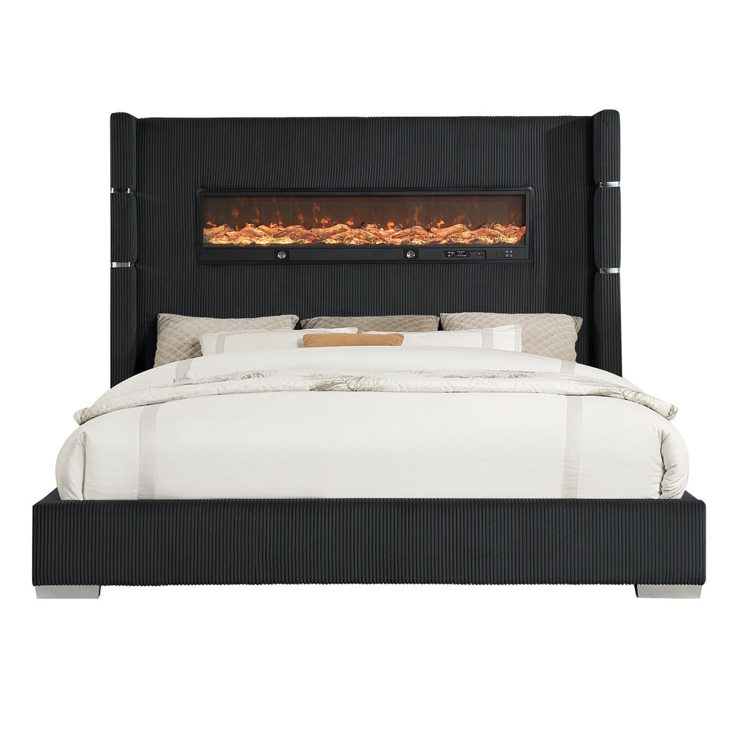 SH296BLK-1 UPHL QN BED W/ FIREPLACE DISPLAY