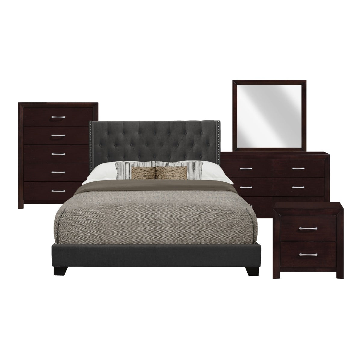 SH215DGR-1 QUEEN BED W/DARK GREY FABRIC
