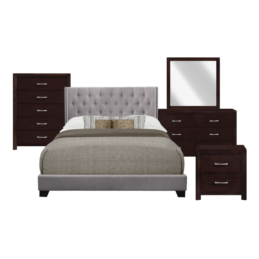 SH215GRY-1 QUEEN BED W/GREY FABRIC