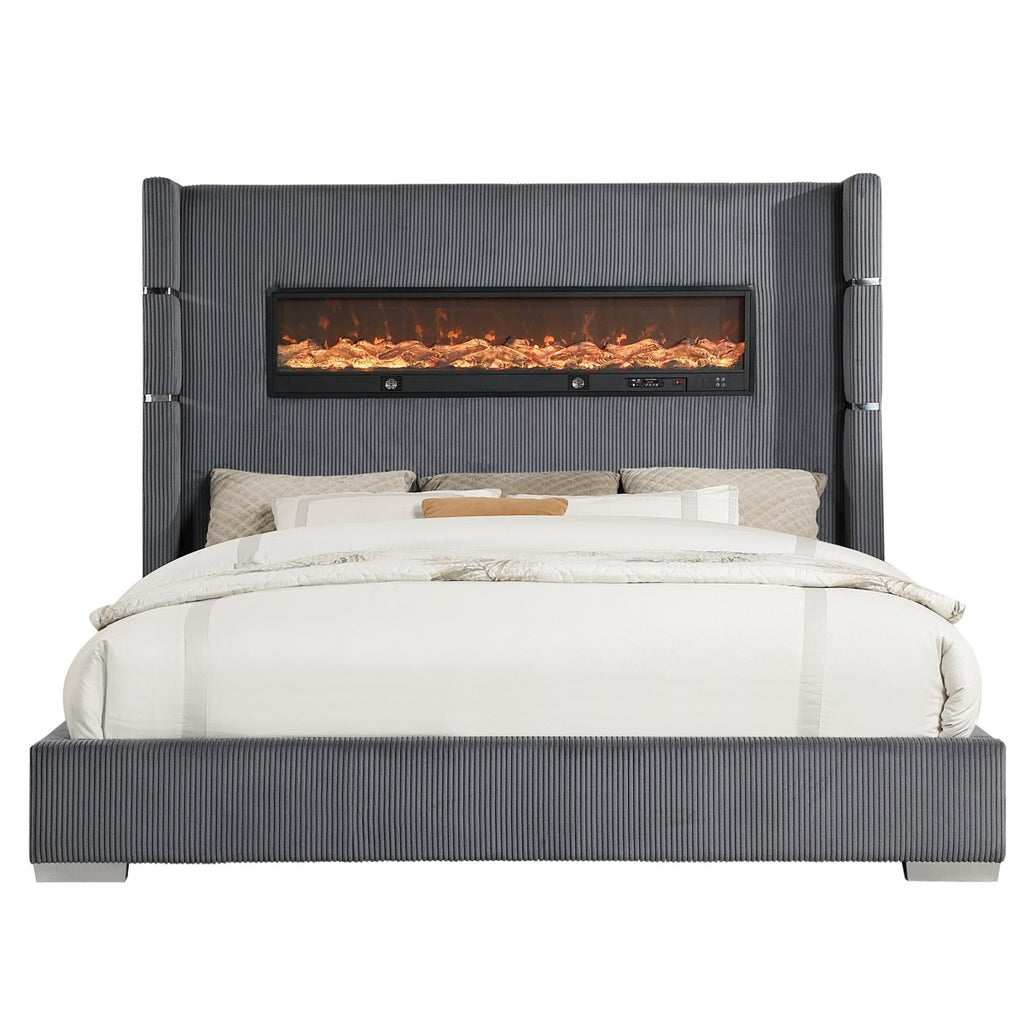 SH296GRYK-1EK UPHL EK BED W/ FIREPLACE DISPLAY
