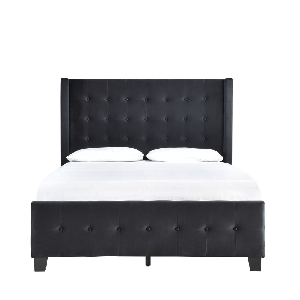 SH2618BLK-1 QUEEN BED W/ TUFTED AND W/ SPEAKER & USB/TYPE C, BLACK VELVET
