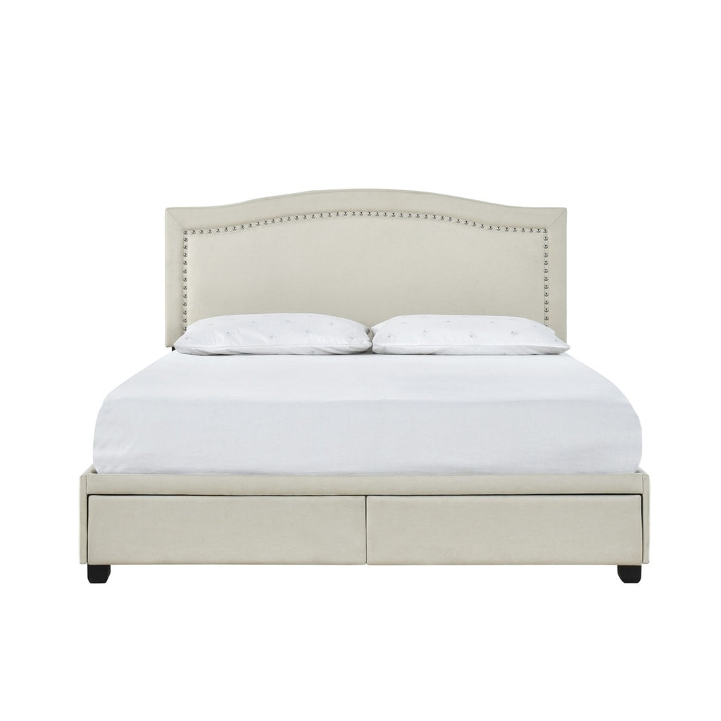 SH2711BGEK-1EK KING BED W/FB STORAGE, NAILHEAD, 8 SLATS & 6 SUPPORT LEGS, BEIGE