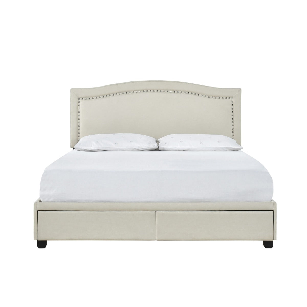 SH2711BGEK-1EK KING BED W/FB STORAGE, NAILHEAD, 8 SLATS & 6 SUPPORT LEGS, BEIGE