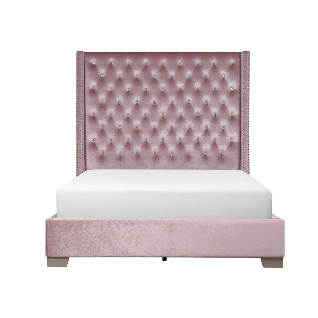 SH228KPNK-1* UPHL VELVET KING BED, PINK