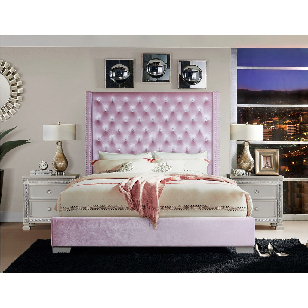 SH228PNK-1* UPHL VELVET QUEEN BED, PINK
