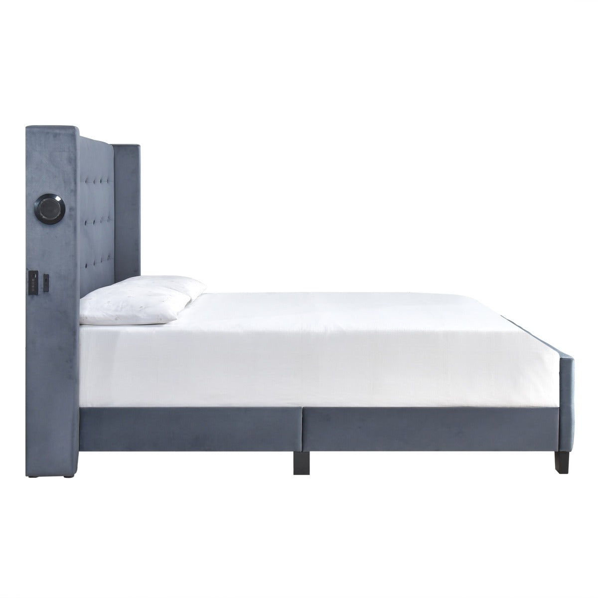 SH2618DGR-1 QUEEN BED W/ TUFTED AND W/ SPEAKER & USB/TYPE C, DARK GRAY VELVET