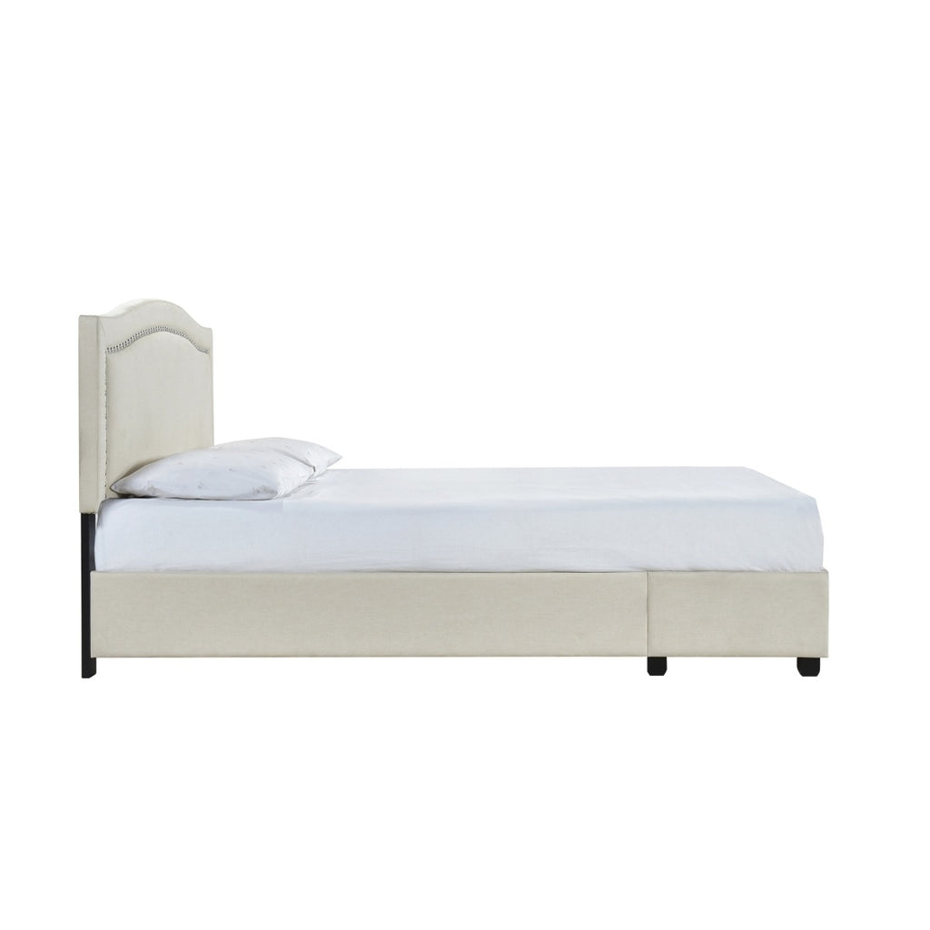 SH2711BGEK-1EK KING BED W/FB STORAGE, NAILHEAD, 8 SLATS & 6 SUPPORT LEGS, BEIGE