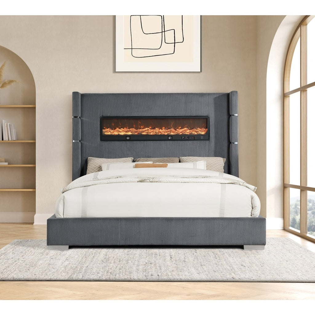 SH296GRYK-1EK UPHL EK BED W/ FIREPLACE DISPLAY