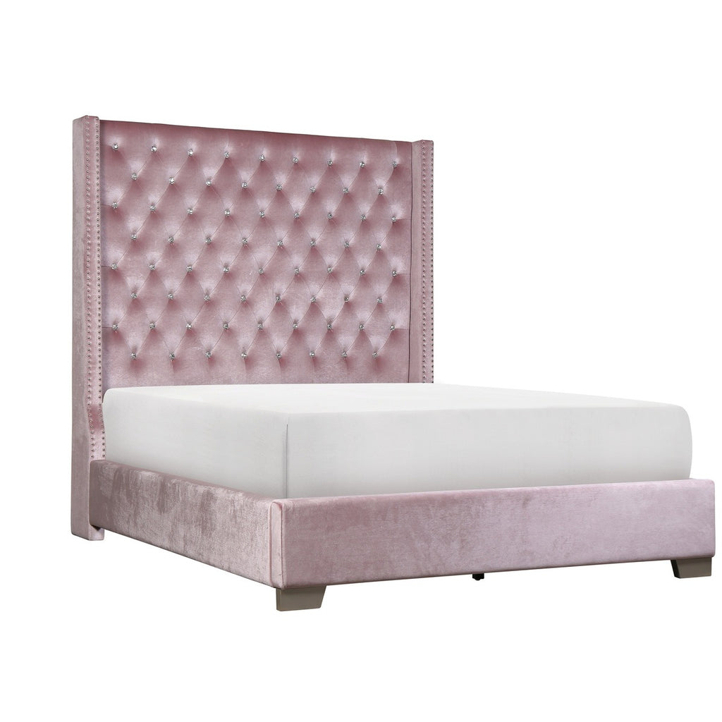 SH228KPNK-1* UPHL VELVET KING BED, PINK