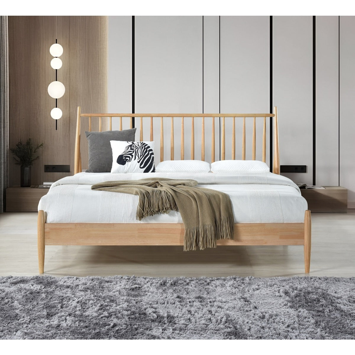 SH2225K-1EK KING SPINDLE WOOD BED, NATURAL FINISH