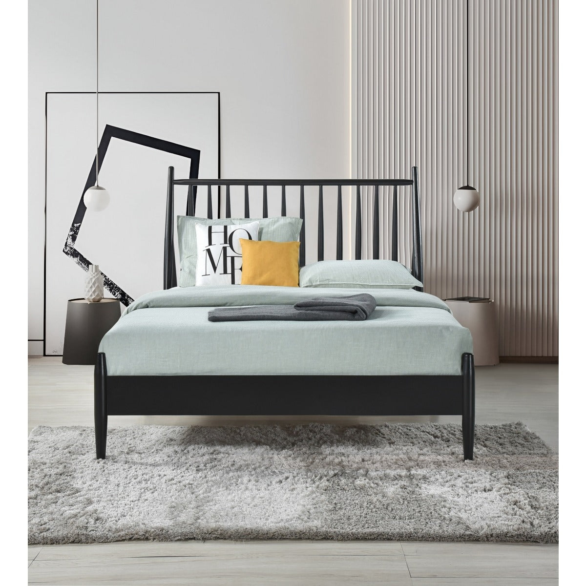 SH2225BLKF-1 FULL SPINDLE WOOD BED, MATTE BLACK FINISH
