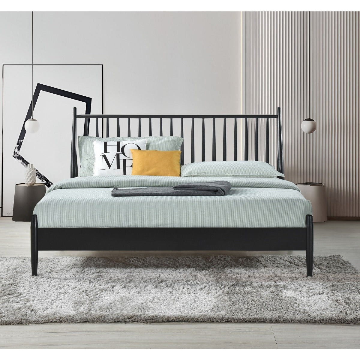 SH2225BLKK-1EK KING SPINDLE WOOD BED, MATTE BLACK FINISH
