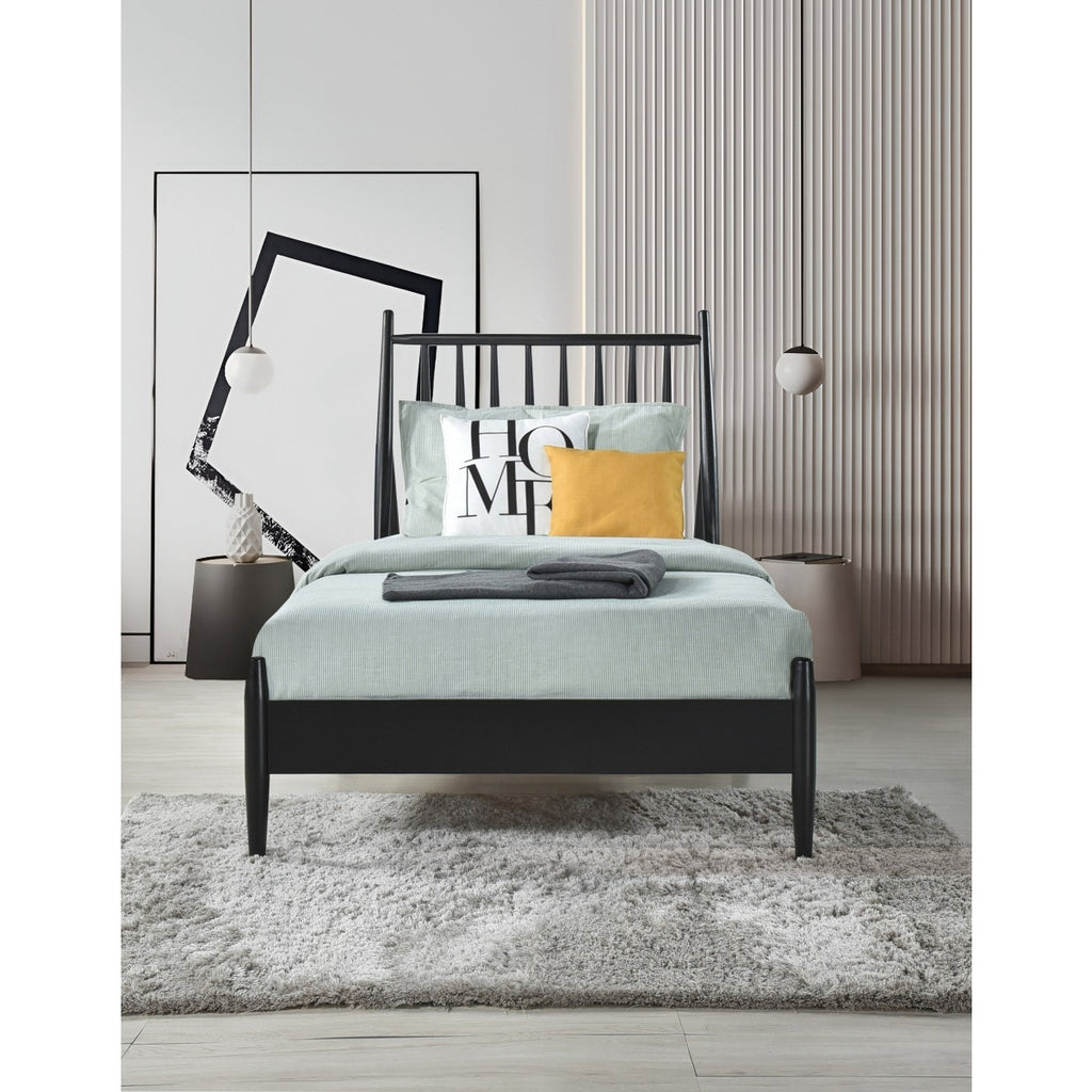 SH2225BLKT-1 TWIN SPINDLE WOOD BED, MATTE BLACK FINISH