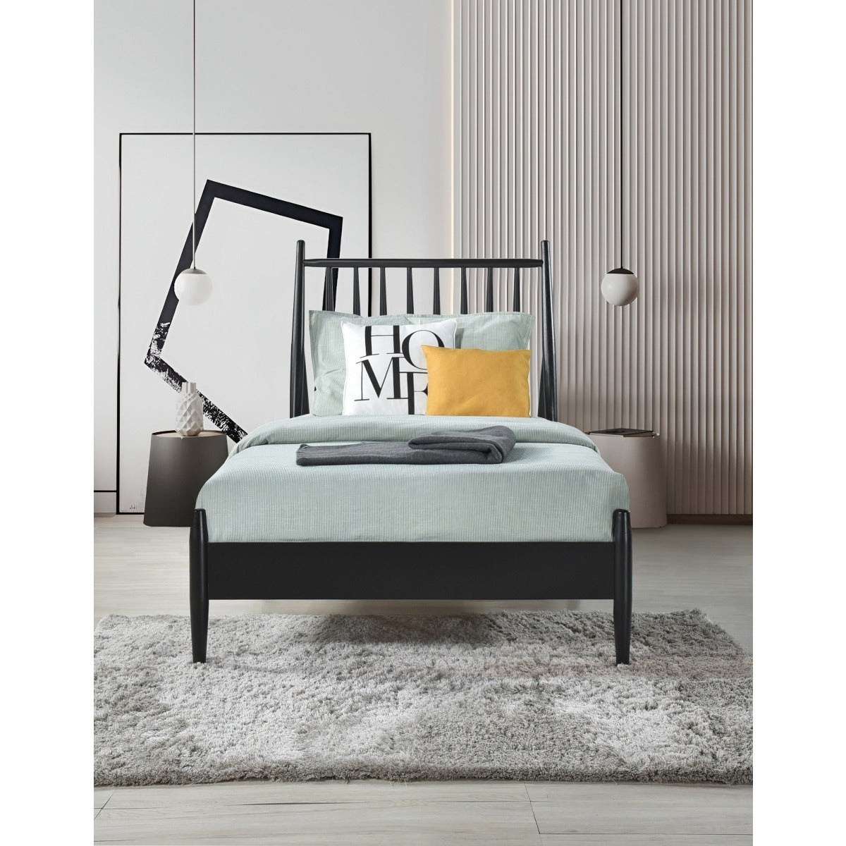 SH2225BLKT-1 TWIN SPINDLE WOOD BED, MATTE BLACK FINISH