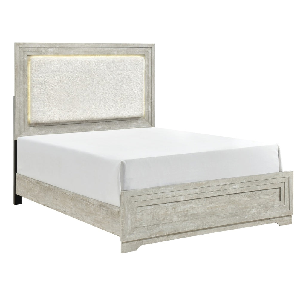 SH2319K-1EK* EK BED W/LED, ANTIQUE LIGHT GRAY