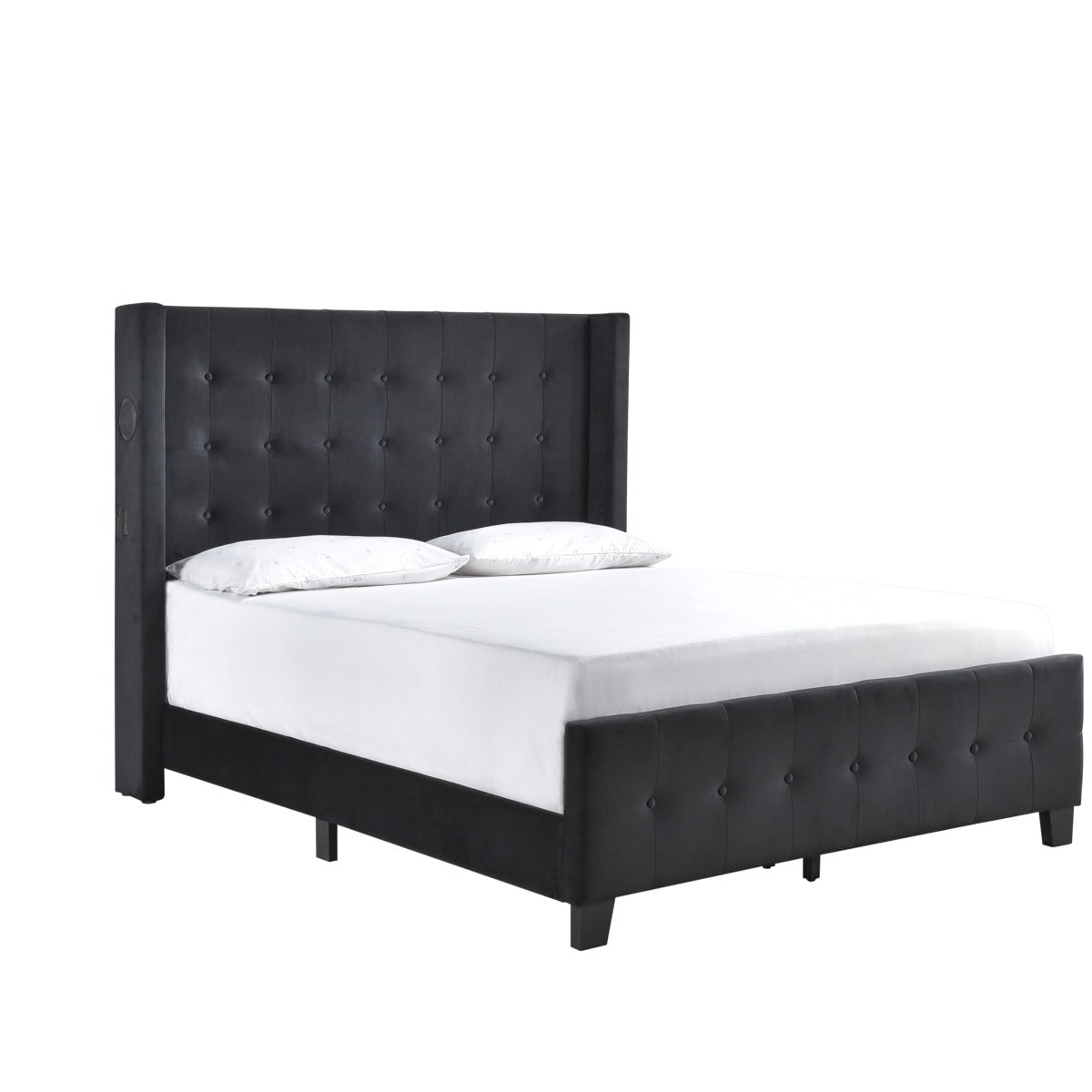 SH2618BLK-1 QUEEN BED W/ TUFTED AND W/ SPEAKER & USB/TYPE C, BLACK VELVET
