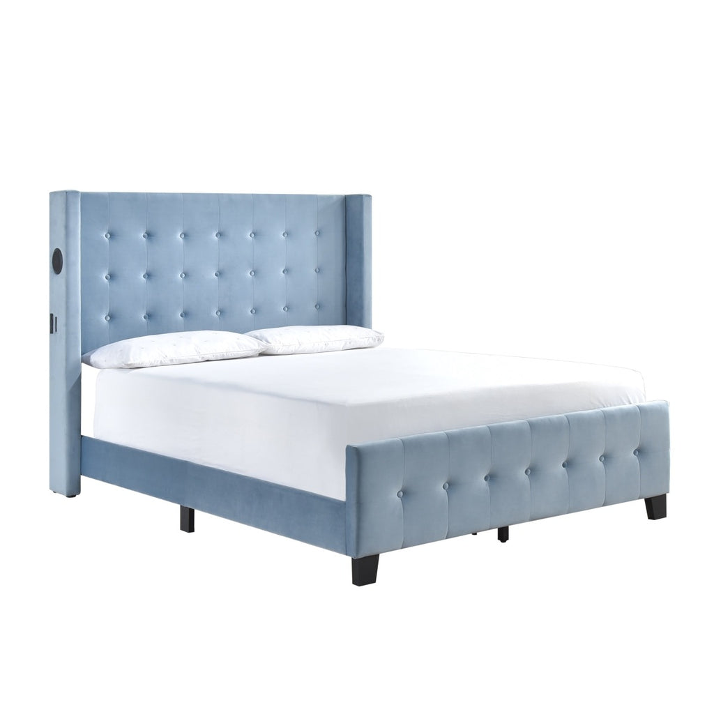 SH2618BLUK-1EK KING BED W/ TUFTED AND W/ SPEAKER & USB/TYPE C, BLUE VELVET