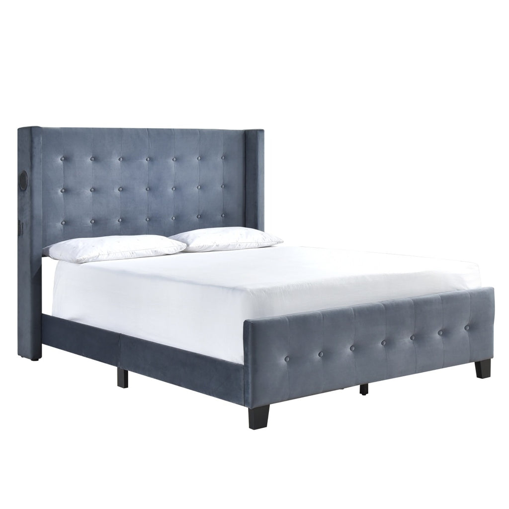 SH2618DGRK-1EK KING BED W/ TUFTED AND W/ SPEAKER & USB/TYPE C, DARK GRAY VELVET