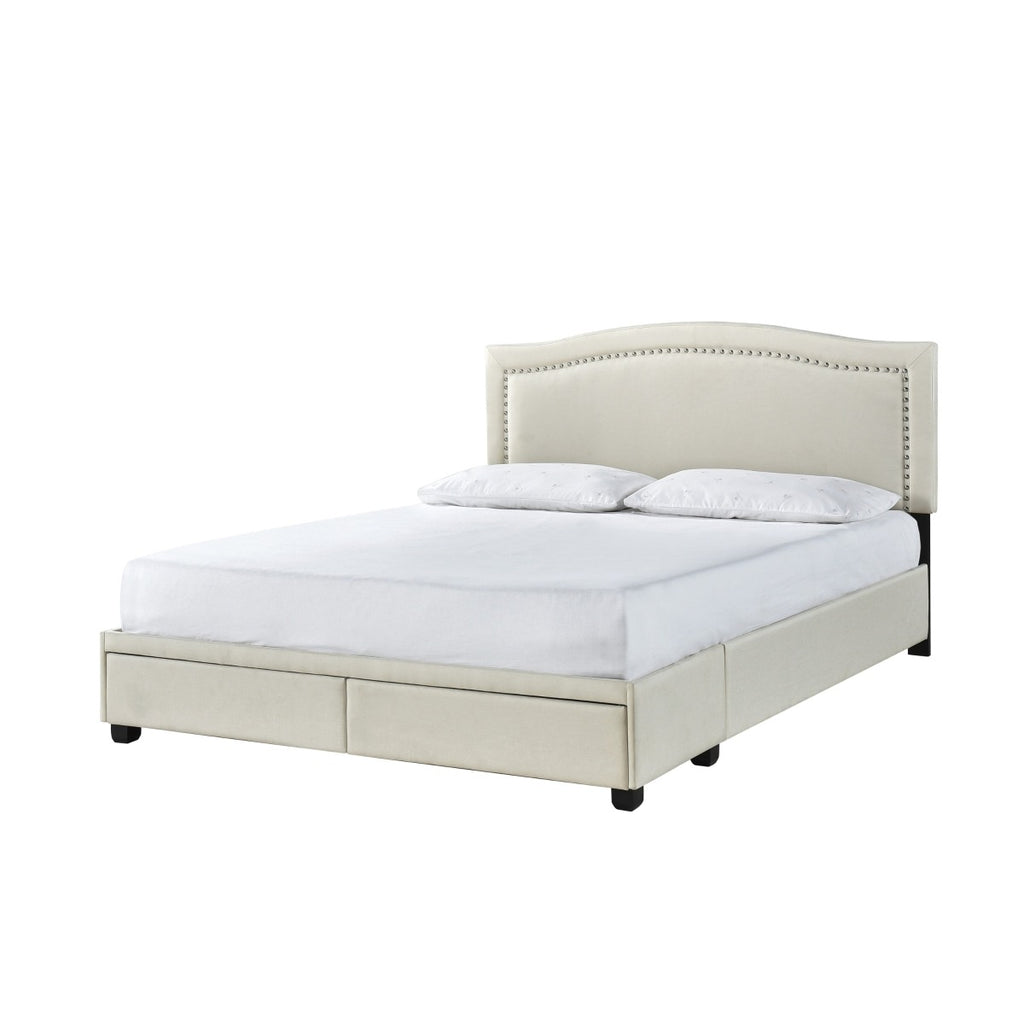SH2711BGEK-1EK KING BED W/FB STORAGE, NAILHEAD, 8 SLATS & 6 SUPPORT LEGS, BEIGE