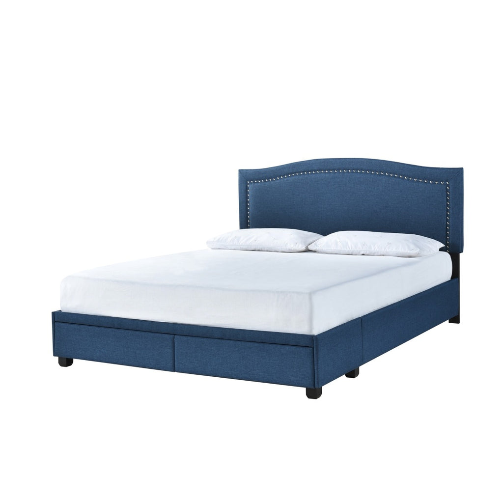 SH2711BLU-1 QUEEN BED W/FB STORAGE, NAILHEAD, 8 SLATS & 3 SUPPORT LEGS, BLUE