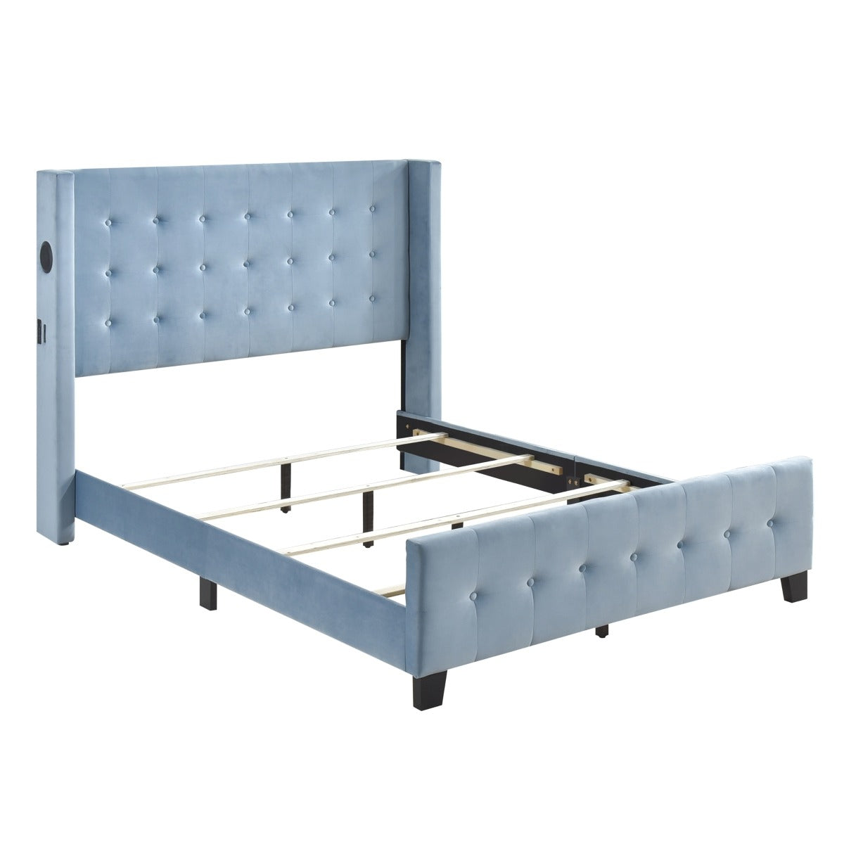 SH2618BLU-1 QUEEN BED W/ TUFTED AND W/ SPEAKER & USB/TYPE C, BLUE VELVET