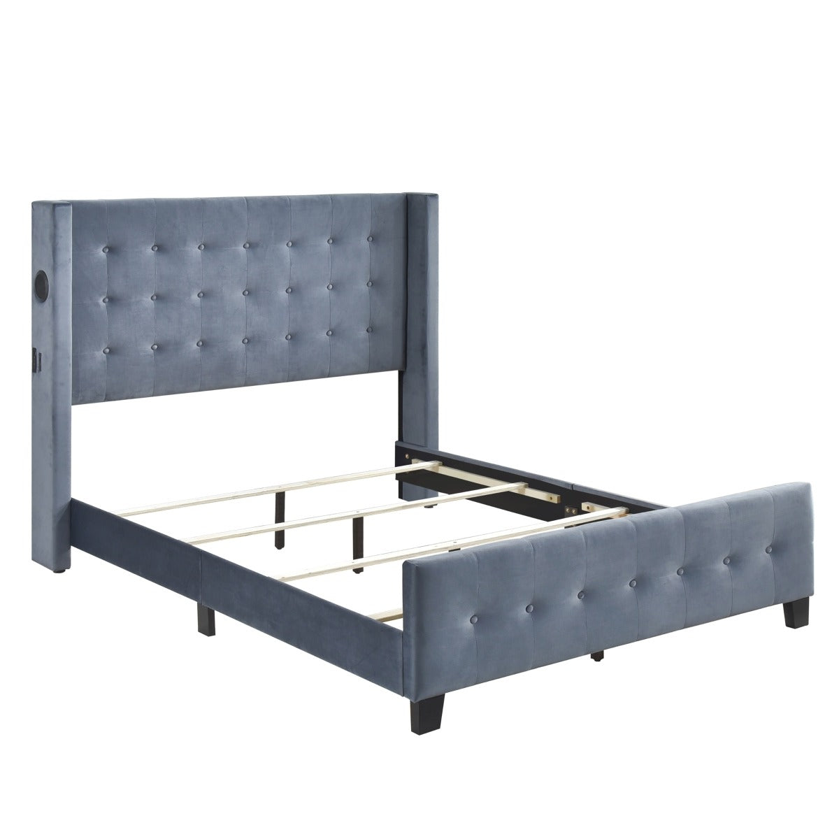 SH2618DGRK-1EK KING BED W/ TUFTED AND W/ SPEAKER & USB/TYPE C, DARK GRAY VELVET