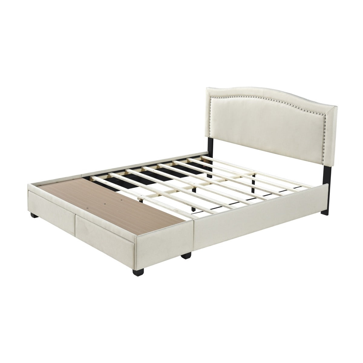 SH2711BGEK-1EK KING BED W/FB STORAGE, NAILHEAD, 8 SLATS & 6 SUPPORT LEGS, BEIGE